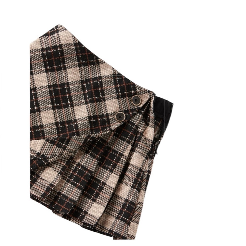 Zara| Kids Plaid Mini Box Pleat Wrap Skirt - Brown White, and Black- Size 10